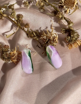 Glass button earrings lily bud
